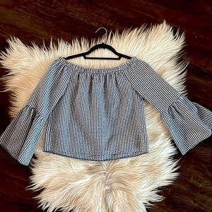 Off the Shoulder Navy Gingham Top